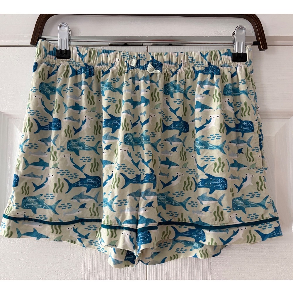 Emerson and Friends Shark Print Bamboo Pajama Shorts Green Women Small